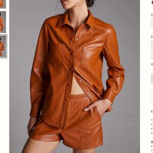 NWOT Anthropologie Faux Leather Blazer and Short Set Brown US 6